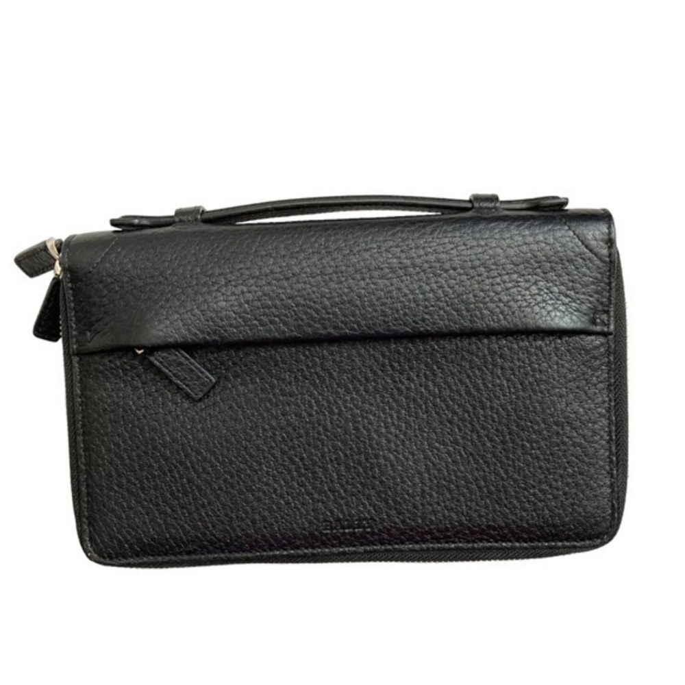 Bally made in Italy black leather double zipper organizer clutch bag unisex